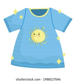 blue shirt with sun cartoon