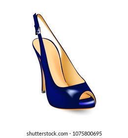 blue shoes with a cut toe, sandals with high heels