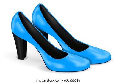 Blue shoes. Women high heels. Vector 3d illustration isolated on white background