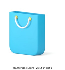 Blue shopping bag customer purchase goods buying commercial retail isometric 3d icon realistic vector illustration. Store shop paper container clearance sale discount merchandise market advertising