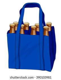 blue shopping bag with eight bottles inside