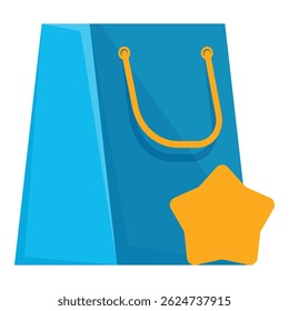 Blue shopping bag with a five star review showing customer satisfaction