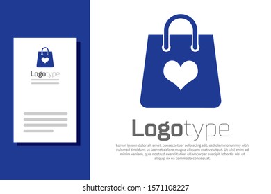 Blue Shopping bag with heart icon isolated on white background. Shopping bag shop love like heart icon. Valentine's day symbol. Logo design template element. Vector Illustration