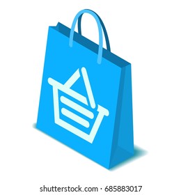 Blue shopping bag icon. Isometric illustration of shopping bag vector icon for web design
