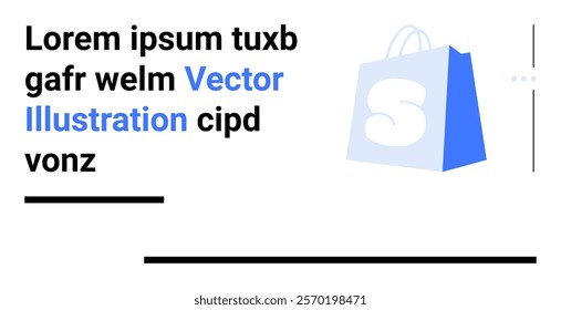 Blue shopping bag icon with sample text. Ideal for online shopping, retail business, e-commerce platforms, digital stores, and marketing campaigns. .Landing page