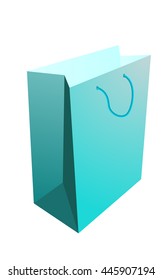 blue shopping bag, isolated cyan paper bag