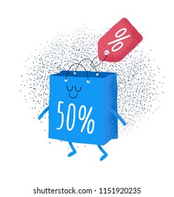 Blue shopping bag isolated on white background vector illustration. 