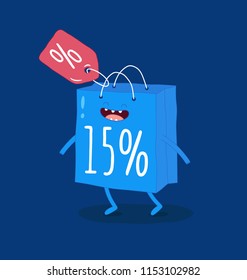 Blue shopping bag isolated on blue background vector illustration. Use for card, poster, banner, web design and print on t-shirt. Easy to edit. Vector illustration.