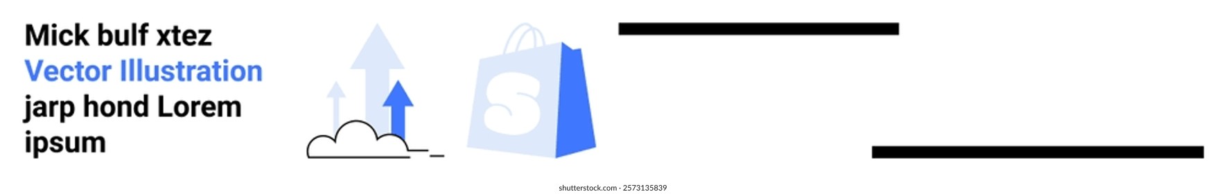 Blue shopping bag with an S and upward arrows on a white background. Ideal for online shopping, e-commerce, digital marketing, business growth, and retail websites. Landing page