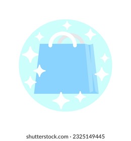 blue shopping bag with sparks on a white background. Flat design illustration. Vector graphics