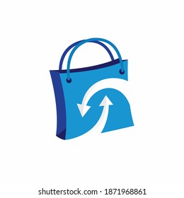 blue shopping bag with two arrows concept