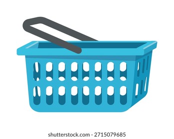 Cesta de compras azul vazia para compras de supermercado ou varejo em um fundo branco Ilustração simples