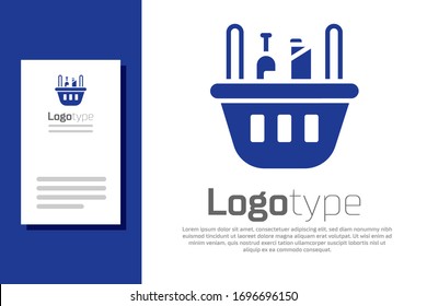 Blue Shopping basket and food icon isolated on white background. Food store, supermarket. Logo design template element. Vector Illustration
