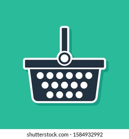 Blue Shopping basket icon isolated on green background. Online buying concept. Delivery service sign. Shopping cart symbol.  Vector Illustration