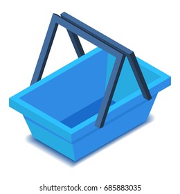 Blue shopping basket, icon. Isometric illustration of shopping basket vector icon for web design