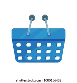 Blue shopping basket. Plastic container for carrying products in supermarket. Flat vector design for website or mobile app