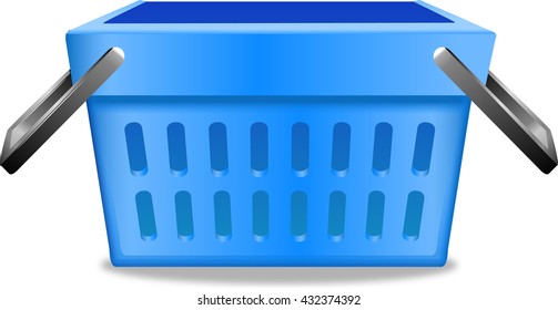 Blue shopping basket realistic image pictogram vector illustration.