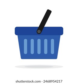 Blue Shopping Basket Vector Icon isolated on white background.e-shop concept, shopping basket icon sign, pictogram supermarket basket ,store container. Hypermarket product carry object, grocery basket