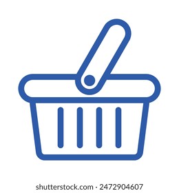 Blue Shopping Basket Vector Icon isolated on white background.e-shop concept, shopping basket icon sign, pictogram supermarket basket ,store container. Hypermarket product carry object, grocery basket