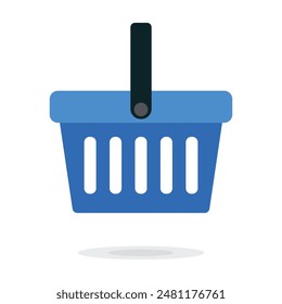 Blue Shopping Basket Vector Icon isolated on white. e-shop concept, shopping basket icon sign, pictogram supermarket basket ,store container. Hypermarket product carry object, grocery basket.