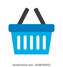 Blue Shopping Basket Vector Icon isolated on white background,e-shop concept, shopping basket icon sign, pictogram supermarket basket ,store container. Hypermarket product carry object, grocery basket