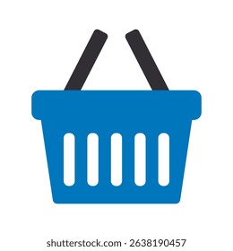 Blue Shopping Basket Vector Icon isolated on white background,e-shop concept, shopping basket icon sign, pictogram supermarket basket ,store container. Hypermarket product carry object, grocery basket
