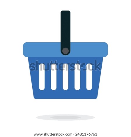Blue Shopping Basket Vector Icon isolated on white. e-shop concept, shopping basket icon sign, pictogram supermarket basket ,store container. Hypermarket product carry object, grocery basket.