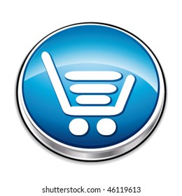 Blue shopping cart icon button. Vector illustration.