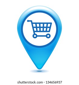 Blue shopping cart pointer on a white background