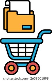 A blue shopping cart with a yellow folder on top of it. The folder is labeled "Important"