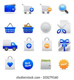 Blue Shopping Icons Professional vector set for your website, application, or presentation. The graphics can easily be edited colored individually and be scaled to any size