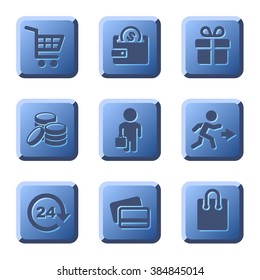 Blue Shopping Icons Set. Vector