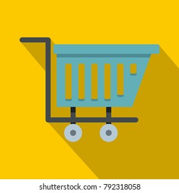 Blue shopping trolley icon. Flat illustration of blue shopping trolley vector icon for web isolated on yellow background