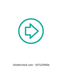 Blue short right arrow in circle. Line icon. Isolated on white. Continue icon.  Next sign. East arrow.