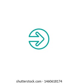 Blue short right arrow in circle. Line icon. Isolated on white. Continue icon.  Next sign. East arrow.