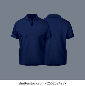 Blue short sleeve polo shirt. Front and back and t-shirt sleeve design for mockup.