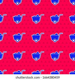 Blue Shovel icon isolated seamless pattern on red background. Gardening tool. Tool for horticulture, agriculture, farming.  Vector Illustration