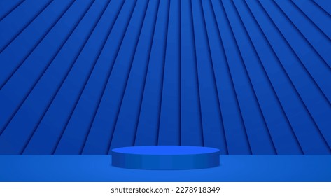blue showcase podium in the blue room