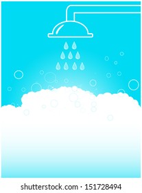 blue shower background with foam in bathroom 