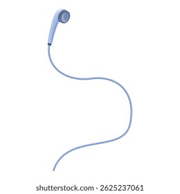 Cabeça de chuveiro azul pendurada com uma mangueira longa para lavagem isolada em um fundo branco