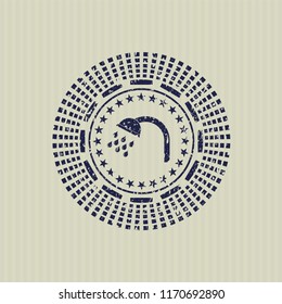 Blue shower icon inside distress grunge stamp