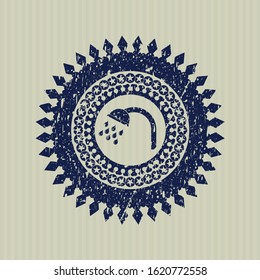 Blue shower icon inside distress rubber grunge seal