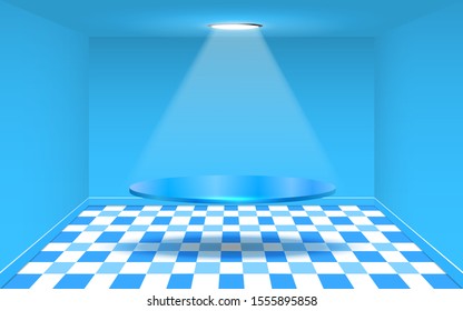 blue showscase in the blue studio room