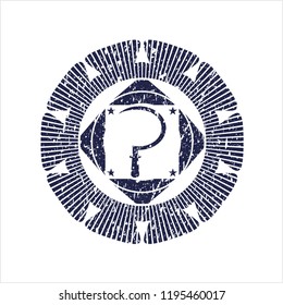 Blue sickle icon inside distressed grunge seal