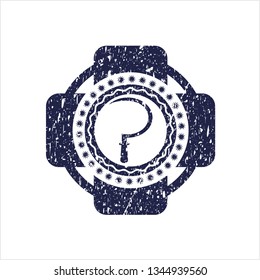 Blue sickle icon inside grunge style stamp