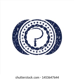 Blue sickle icon inside rubber stamp