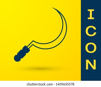 Blue Sickle icon isolated on yellow background. Reaping hook sign.  Vector Illustration