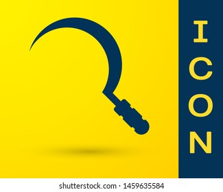 Blue Sickle icon isolated on yellow background. Reaping hook sign.  Vector Illustration