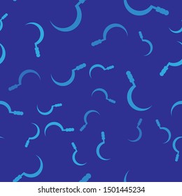 Blue Sickle icon isolated seamless pattern on blue background. Reaping hook sign.  Vector Illustration