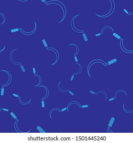 Blue Sickle icon isolated seamless pattern on blue background. Reaping hook sign.  Vector Illustration